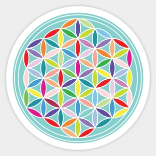 Flower of Life Multicolored on Blue Sticker